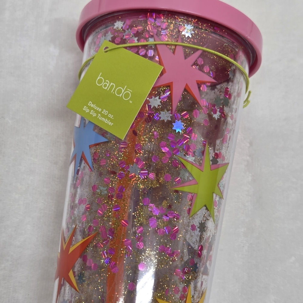 Deluxe 20 oz. Starburst Glitter Tumbler w/ Straw Double Wall BPA Free New